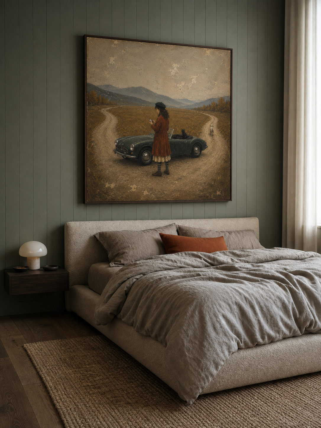 Vintage Road Trip Woman In Classic Convertible Abstract Retro Travel Canvas Art