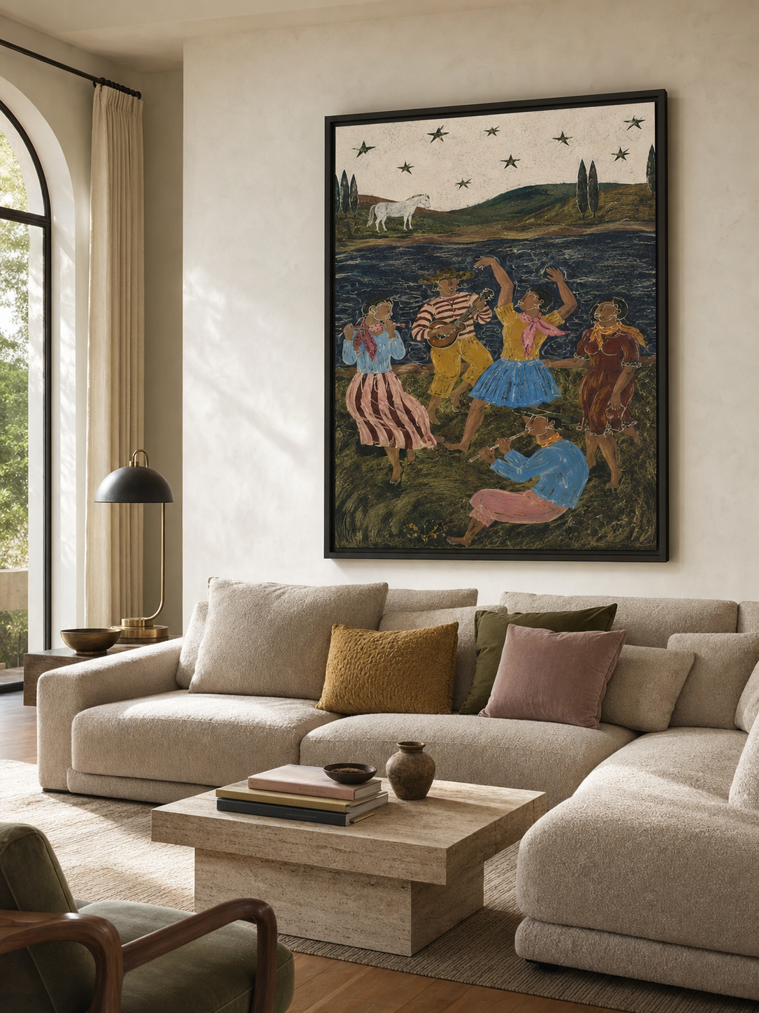 Handmade Rustic Folk Art Painting Bohemian Dancing Figures Wall Decor