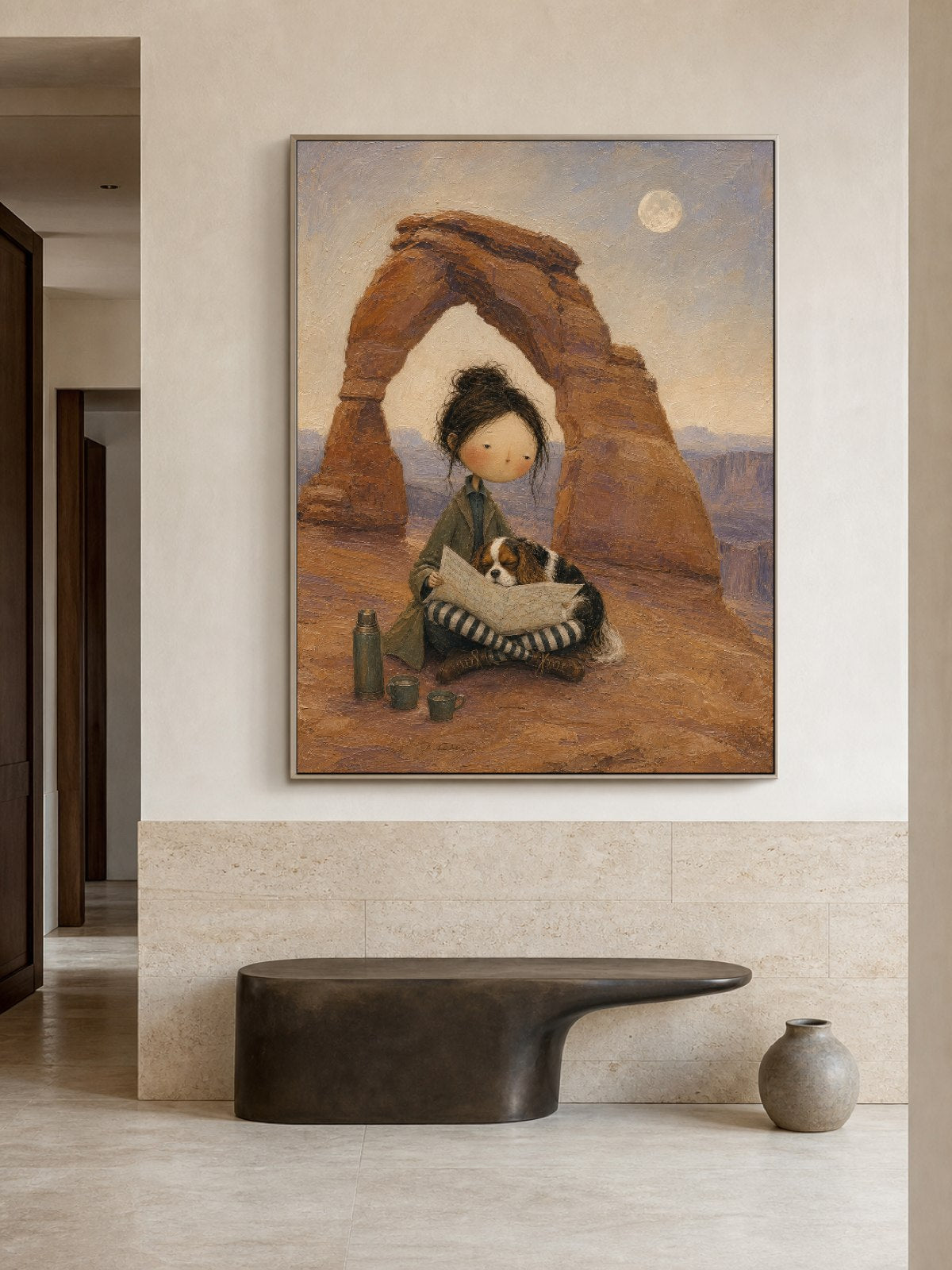 Hand Painted National Park Travel Art Southwest Canyon Girl And Dog Painting