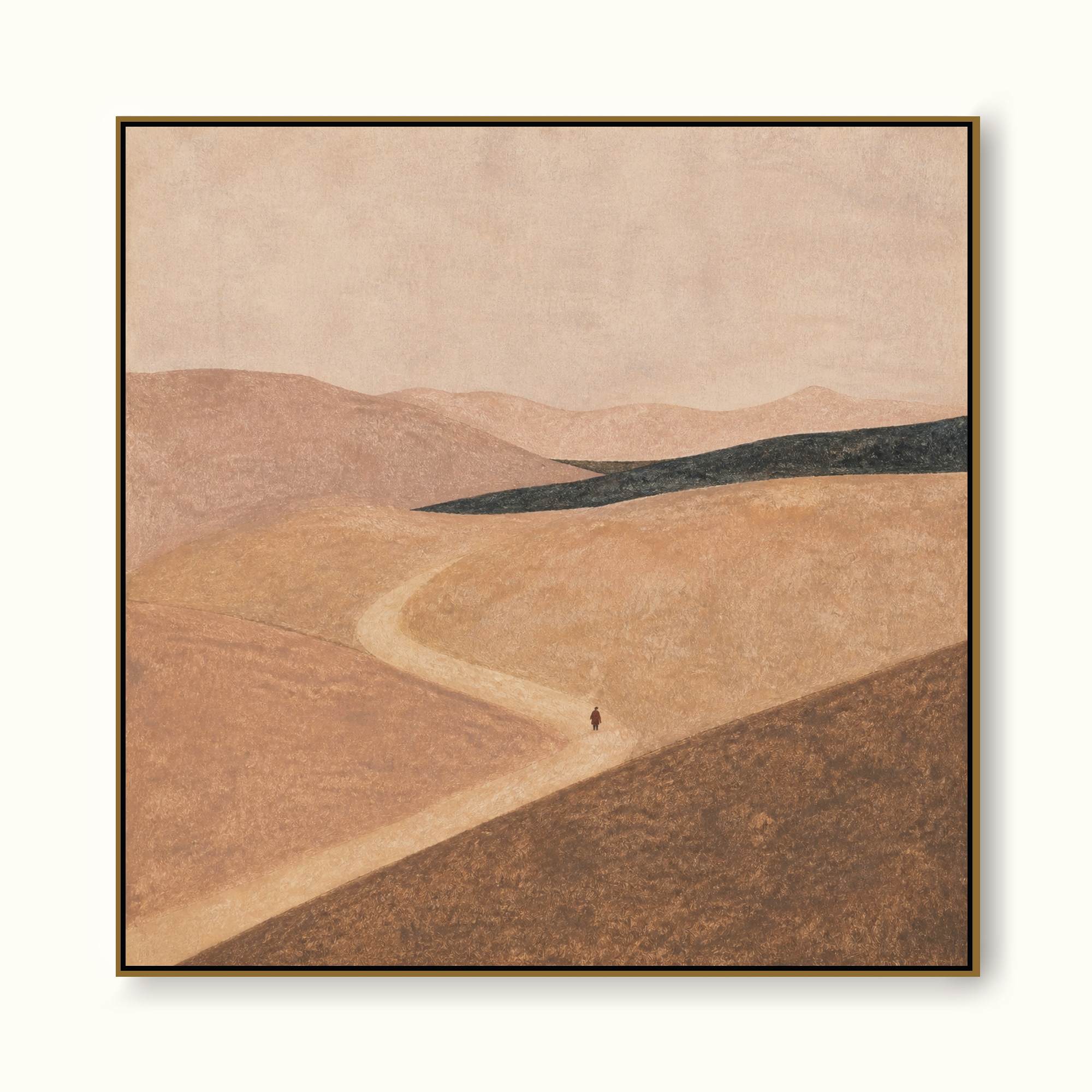 Warm Earth Tone Landscape Oil Painting Minimalist Wall Art For Bedroom