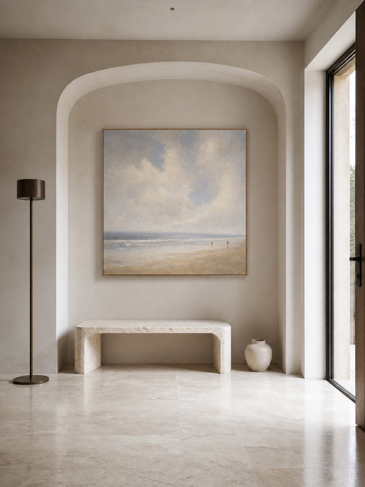 Handmade Neutral Ocean View Canvas Art Minimalist Coast Oil Painting