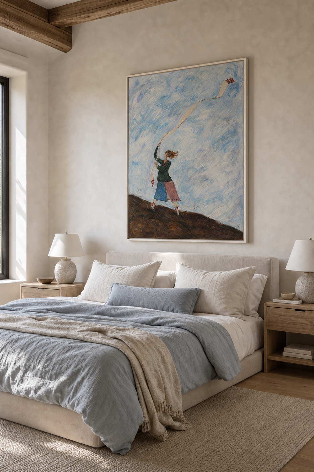 Hand Painted Flowing Ribbon Painting Bohemian Motion Wall Art Naive Figurative Artwork