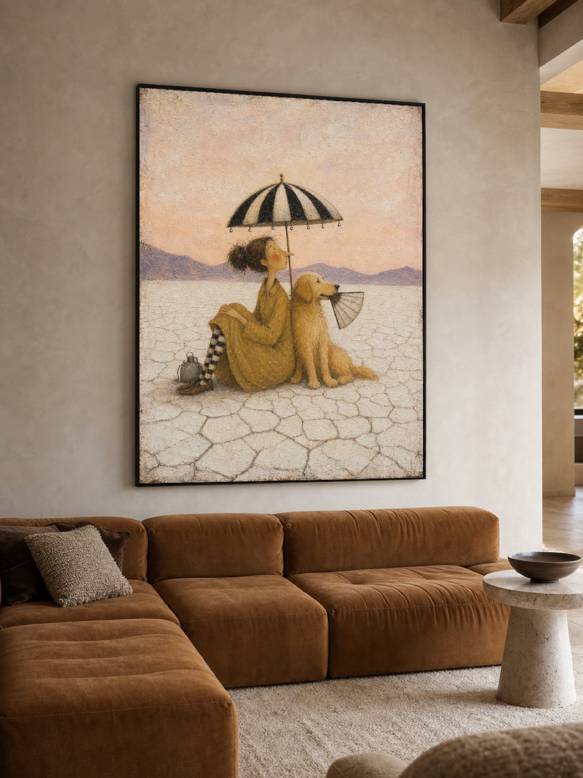 Hand Painted Lake Tahoe Dog Oil Painting Whimsical Lakeside Scene Painting