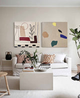 Set Of 2 Minimalist Boho Canvas Art Framed Mid 2 Pieces Century Minimalist Art Texture For Living Room Wall Decor