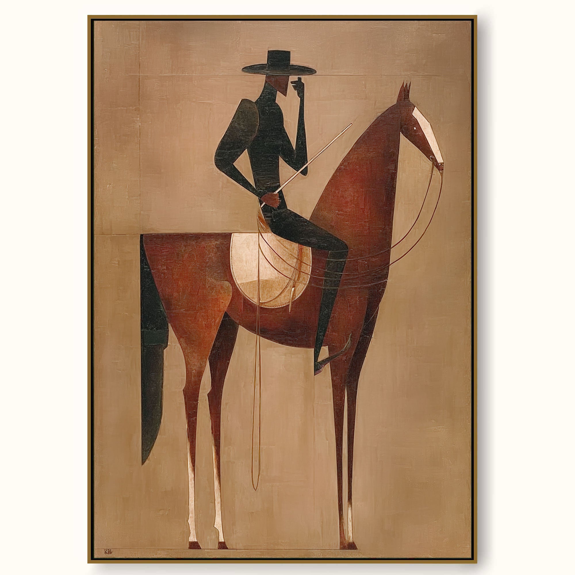 Vintage Minimalist Horse Painting Framed Cowboy Canvas Wall Art For Bedroom Sanctuary