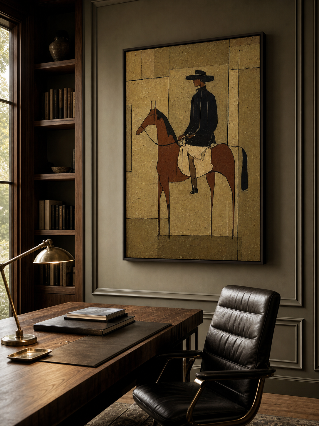 Hand Painted Canvas Art With Refined Texture Brown Horse Figure For Study Room