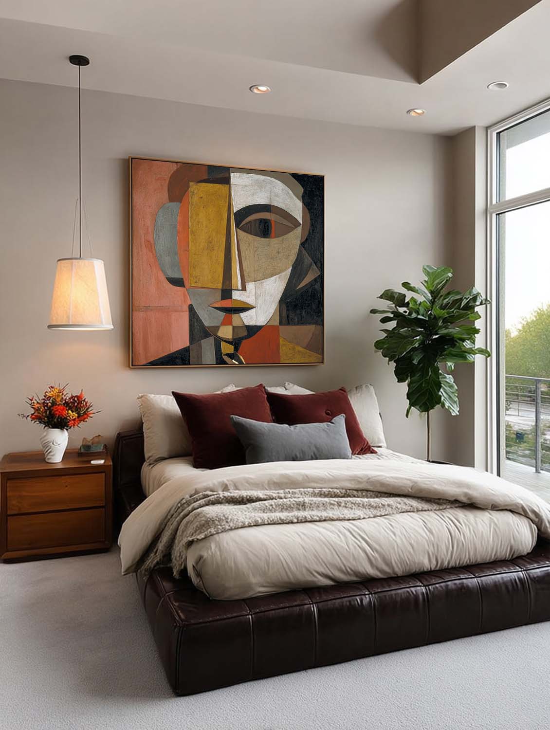 Vintage Minimalist Abstract Wall Art With Geometric Human Face Design