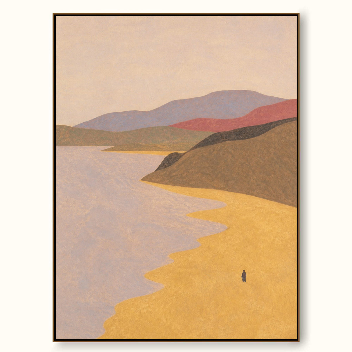 Hand-Painted Coastal Landscape Canvas Art With Golden Shore And Solitary Figure