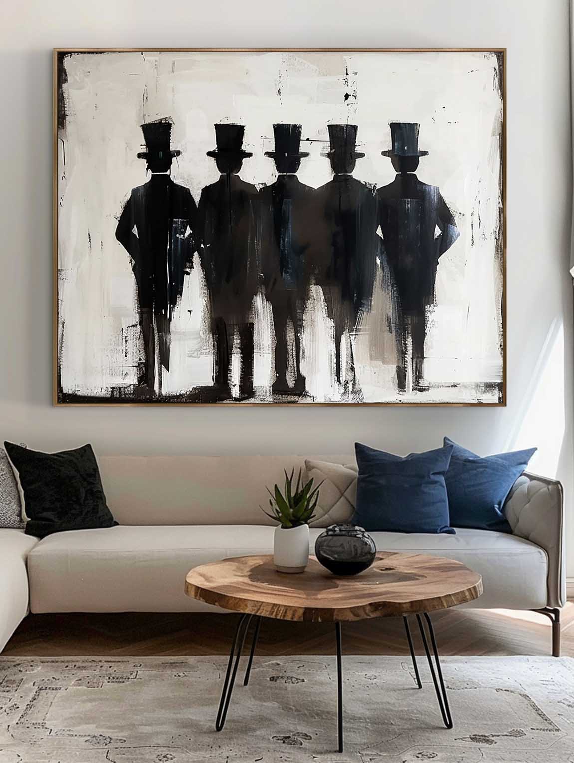 Retro Black People Abstract Painting Large Minimalist People Painting Neutral Abstract People Painting