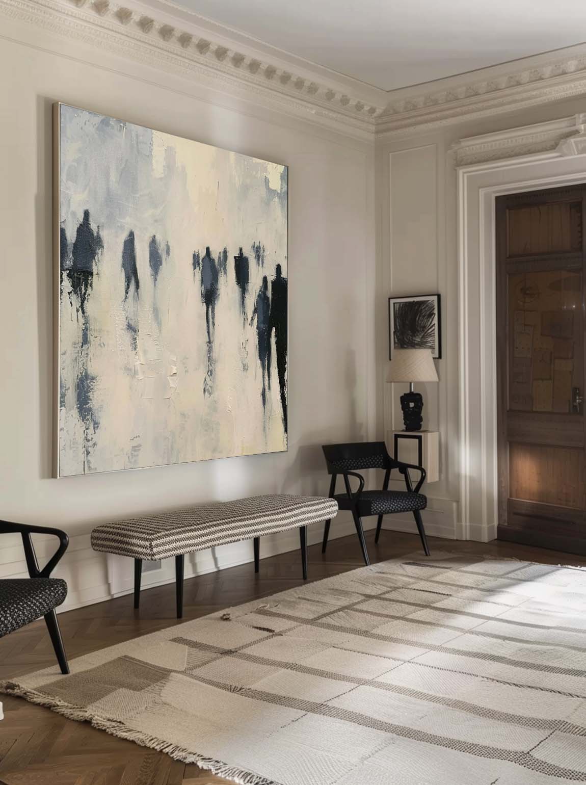 Retro Neutral Abstract Figure Oil Painting Minimalist Black Figure Wall Art Original Black Figure Painting On Canvas