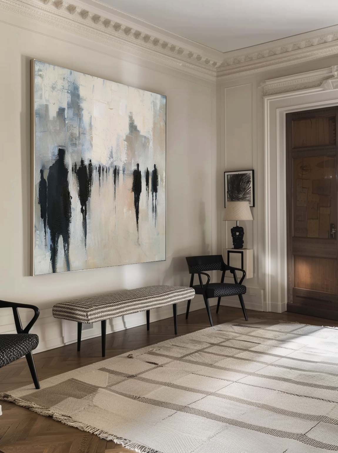 Vintage Black And Beige Abstract Wall Art Large Black Figure Texture Painting Original Black And Beige Wabi Sabi Art