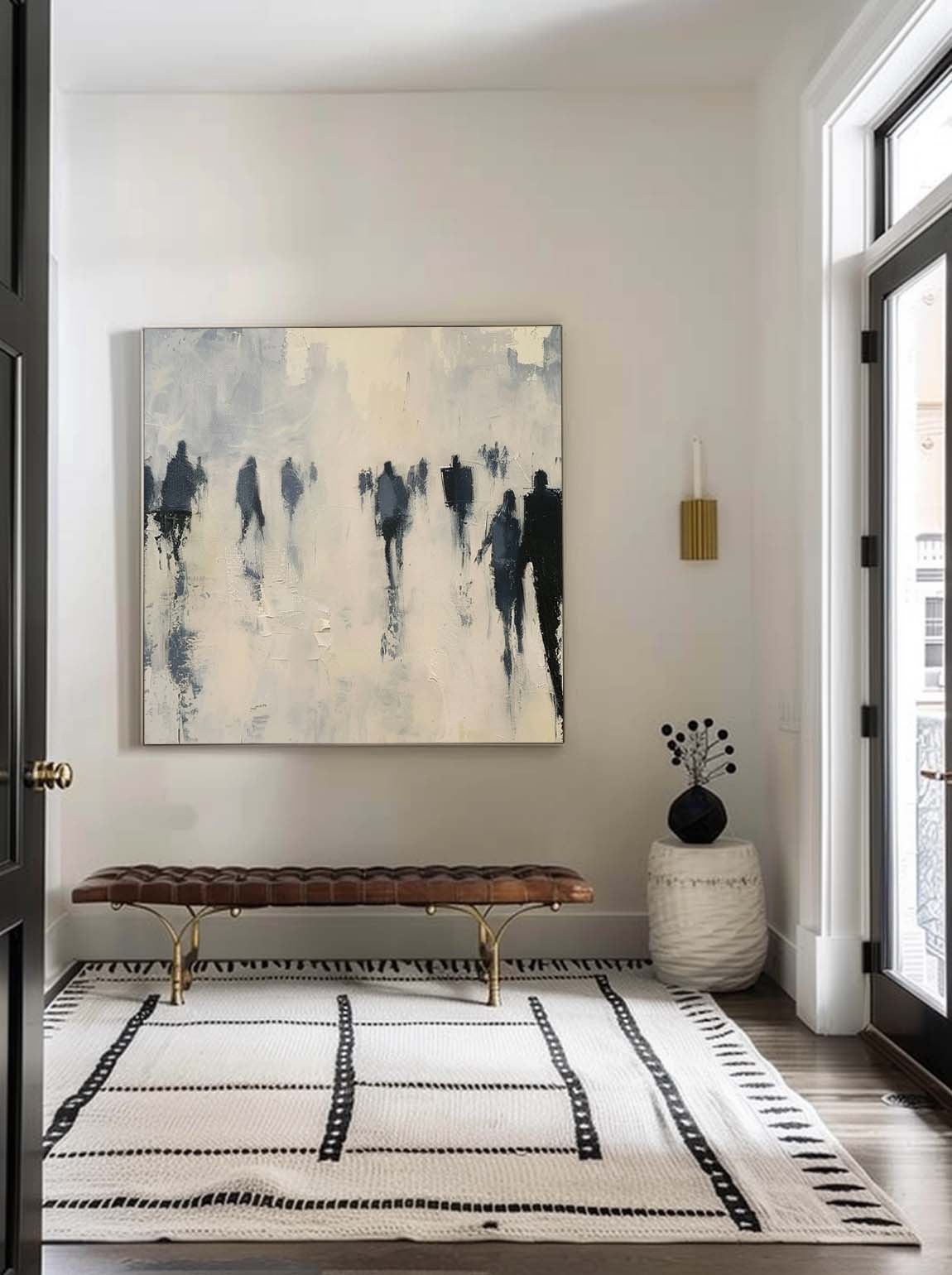 Retro Neutral Abstract Figure Oil Painting Minimalist Black Figure Wall Art Original Black Figure Painting On Canvas