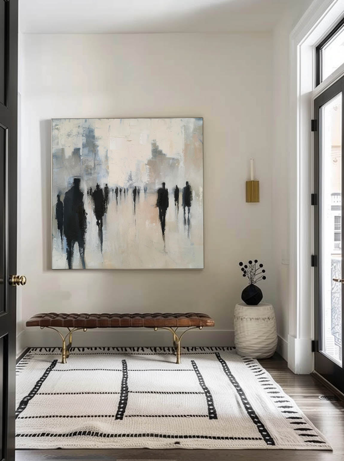 Vintage Black And Beige Abstract Wall Art Large Black Figure Texture Painting Original Black And Beige Wabi Sabi Art