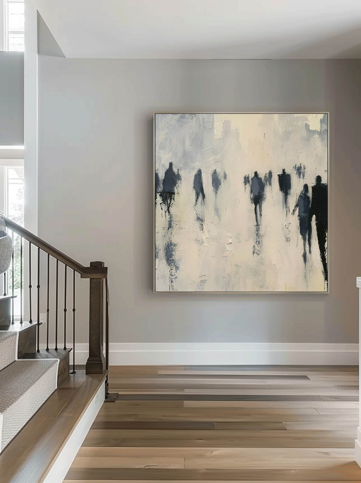 Retro Neutral Abstract Figure Oil Painting Minimalist Black Figure Wall Art Original Black Figure Painting On Canvas