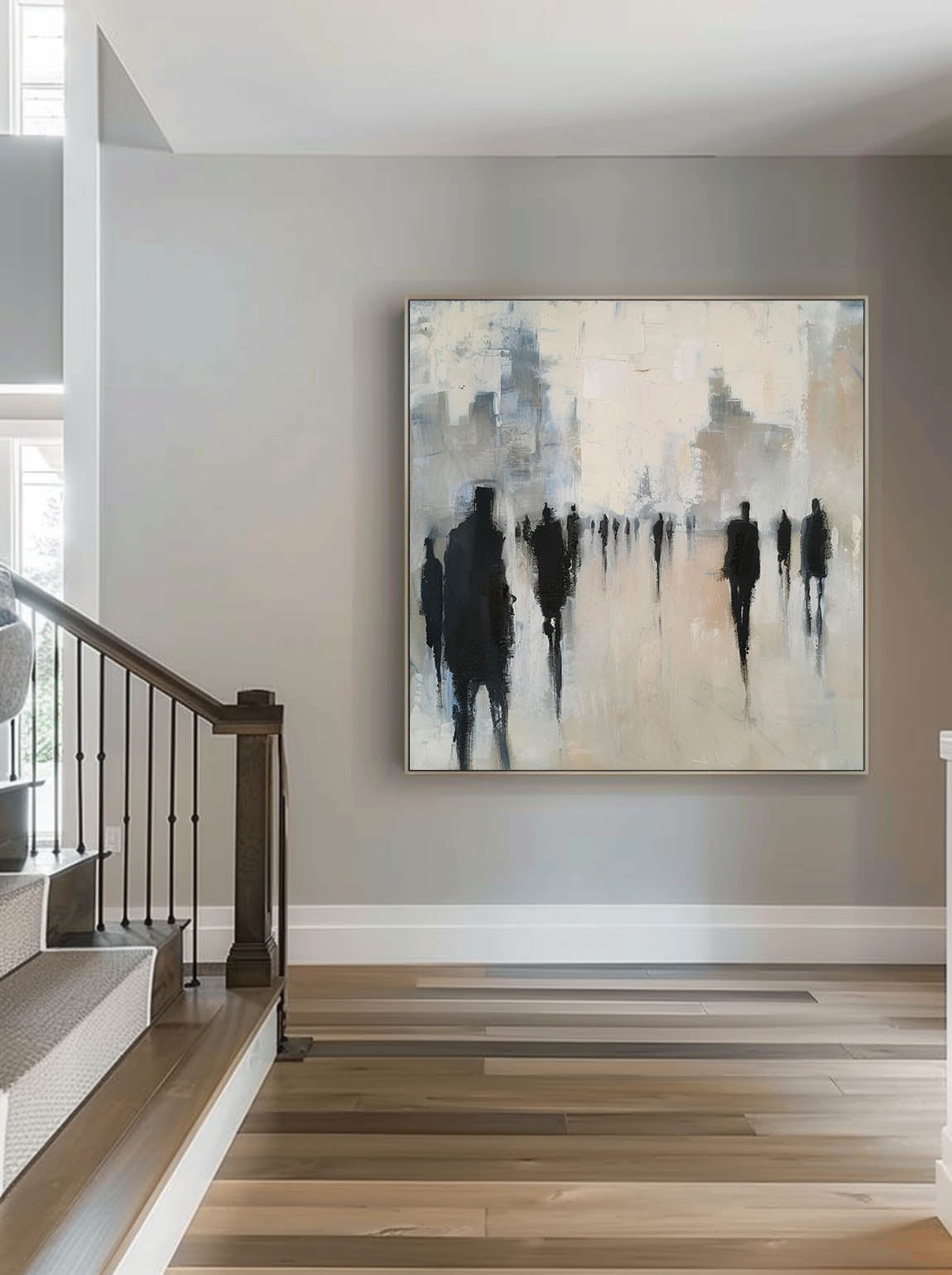 Vintage Black And Beige Abstract Wall Art Large Black Figure Texture Painting Original Black And Beige Wabi Sabi Art