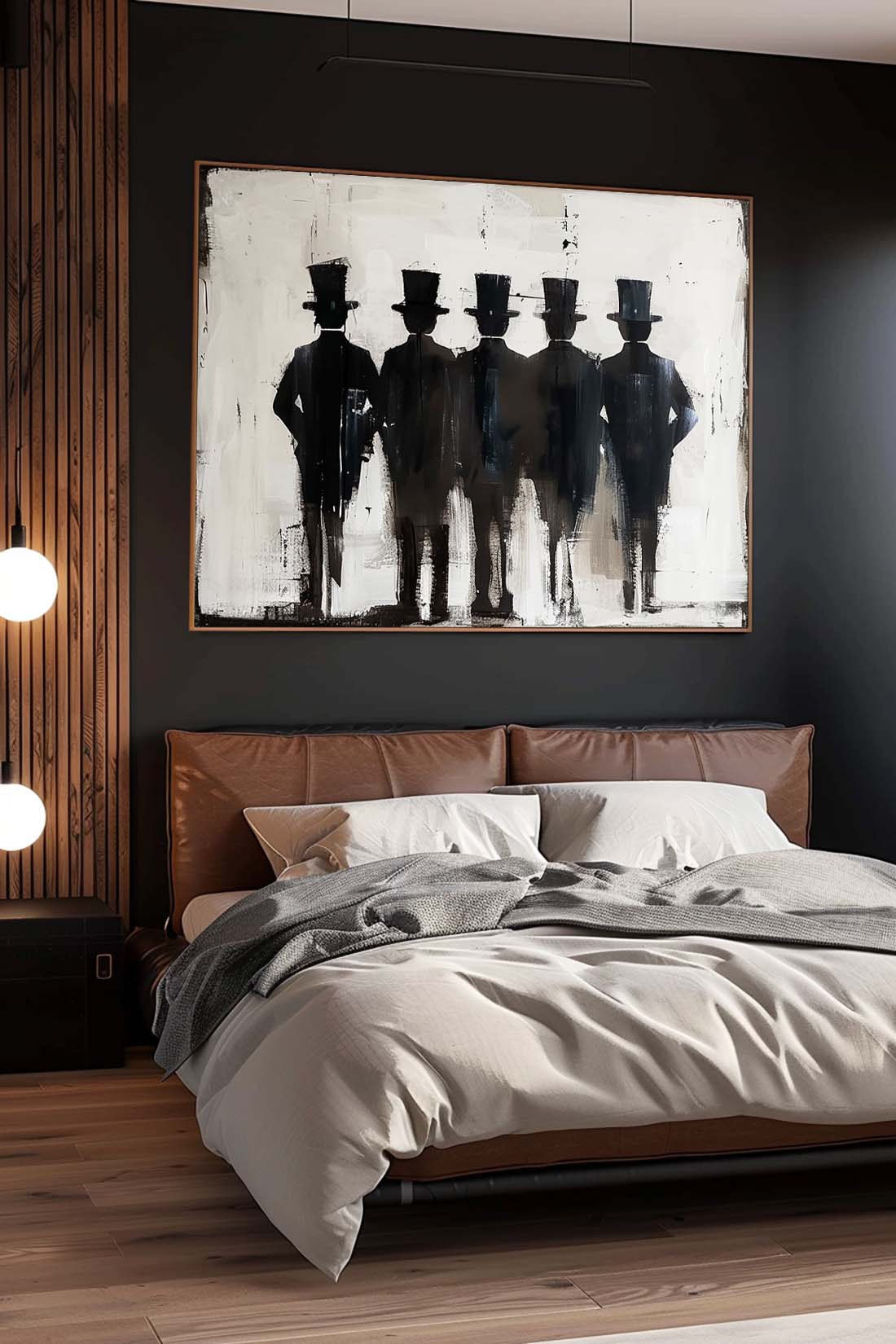 Retro Black People Abstract Painting Large Minimalist People Painting Neutral Abstract People Painting