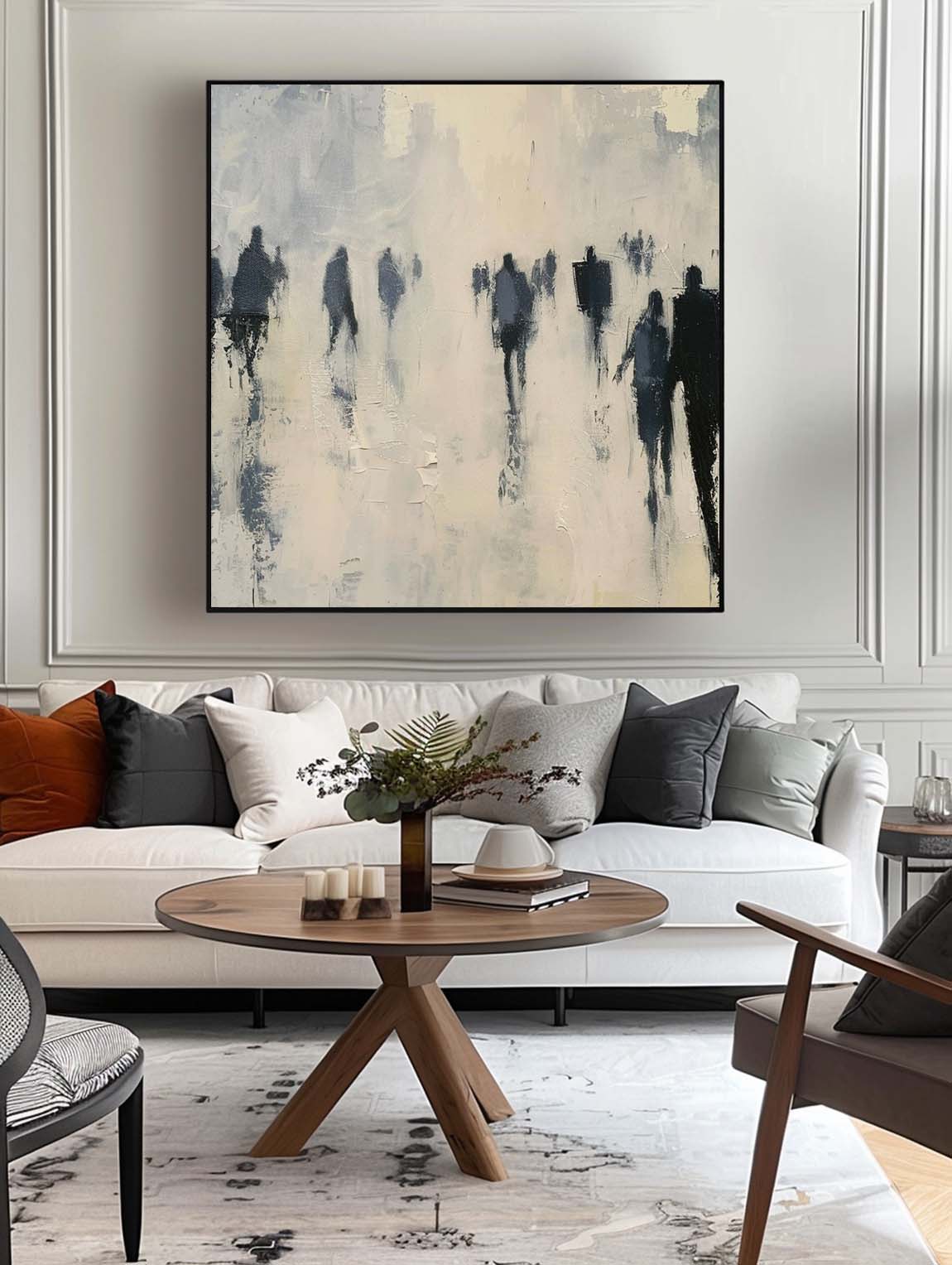 Retro Neutral Abstract Figure Oil Painting Minimalist Black Figure Wall Art Original Black Figure Painting On Canvas