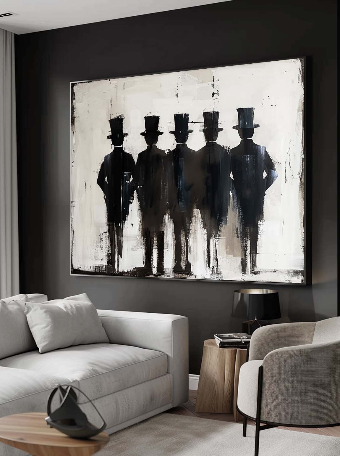 Retro Black People Abstract Painting Large Minimalist People Painting Neutral Abstract People Painting 