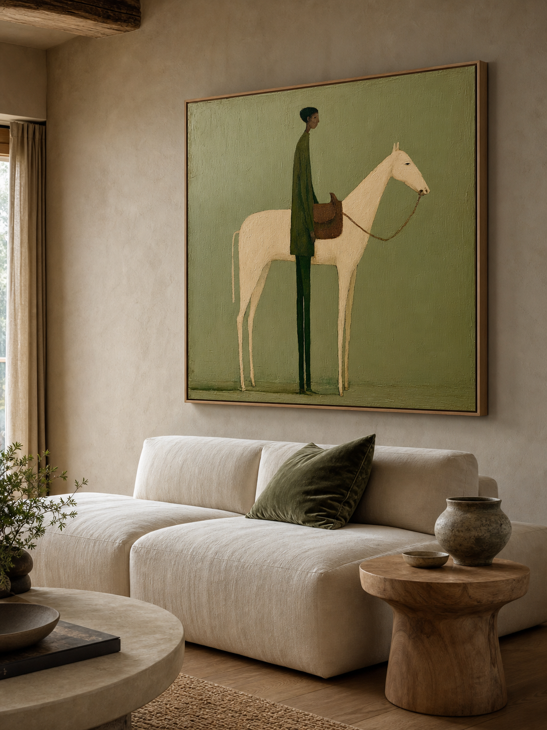 Vintage Figure And Horse Oil Painting Minimalist Horse And Figure Hand-Painted Wall Art