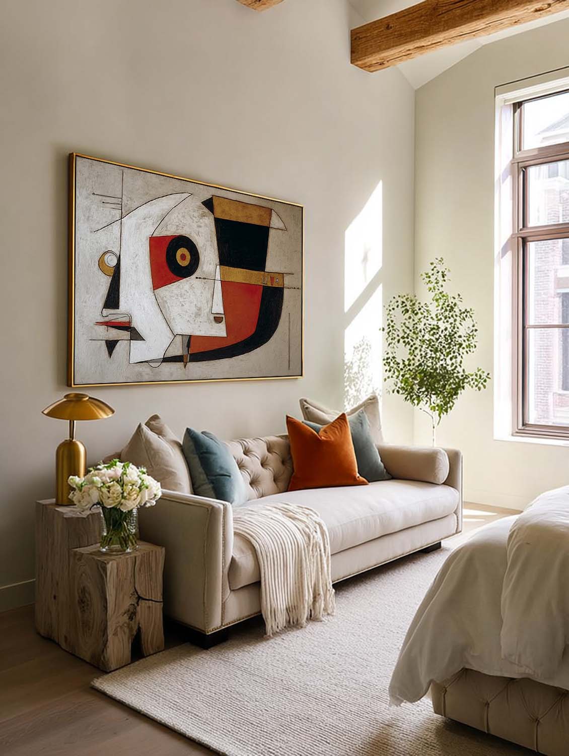Minimalist Abstract Geometric Canvas Art With Red Accents For Contemporary Interiors