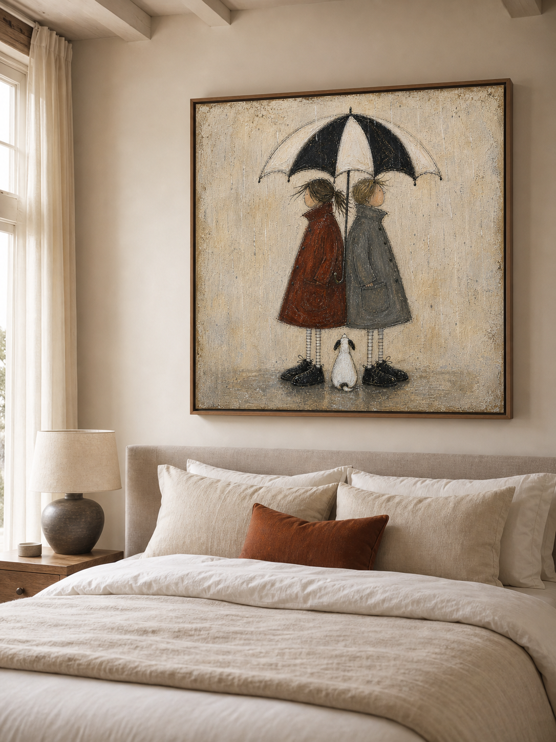 Vintage Couple Under Umbrella Canvas Art For Romantic Home Decor With Retro Texture