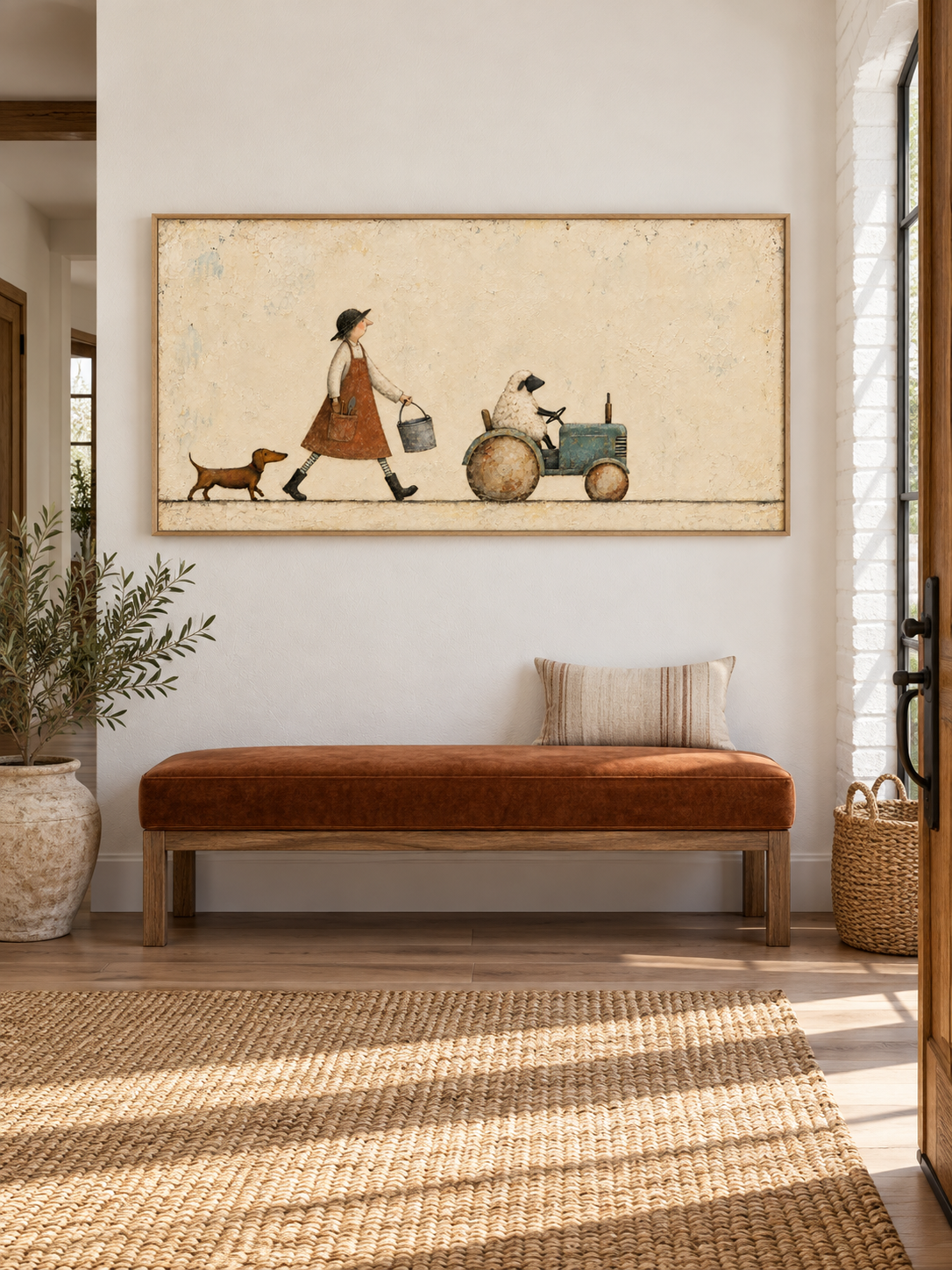 Hand Painted Country Life Wall Art Playful Minimalist Farm Animal Artwork Canvas