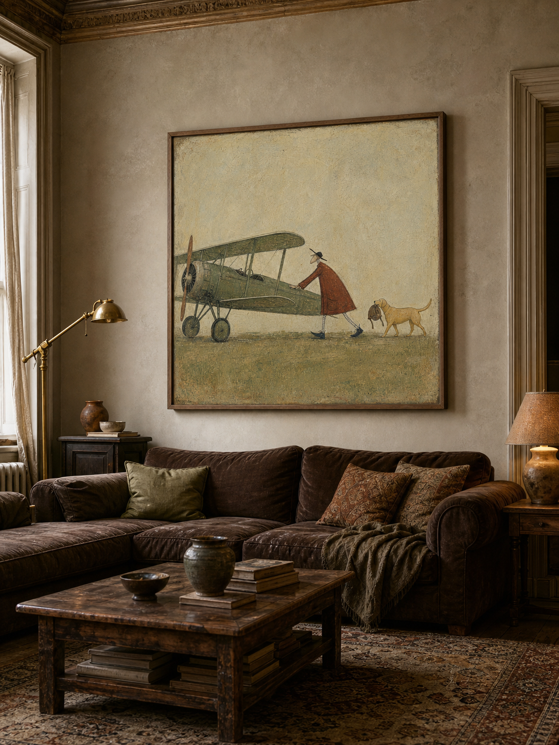 Whimsical Vintage Airplane Art With Dog For Travel Lovers Wall Decor