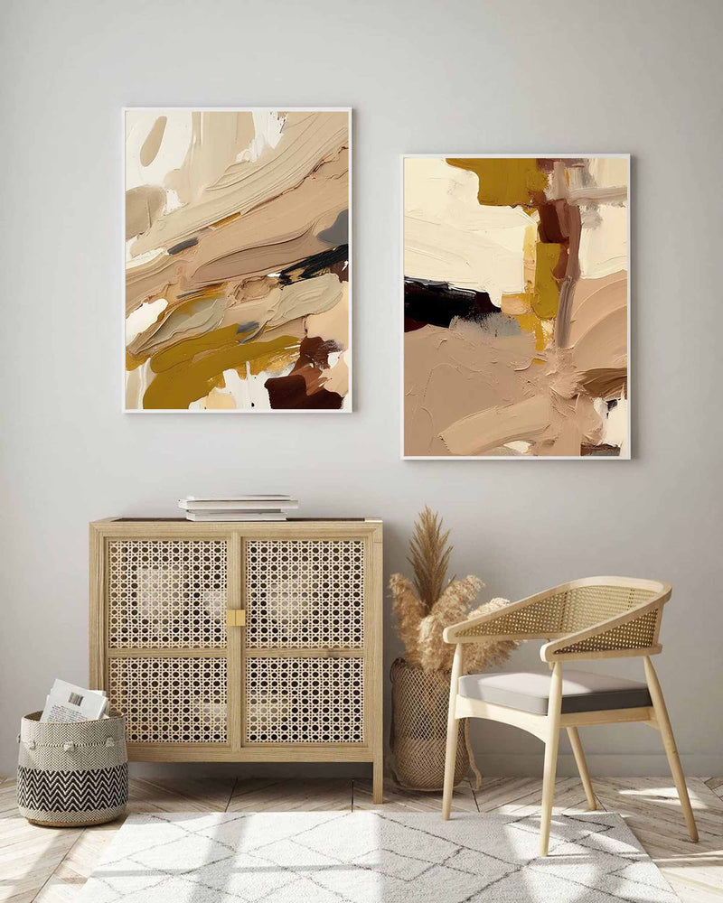Diptych Textured Minimalist Painting On Canvas Framed Set Of 2 Modern Abstract Wall Art 