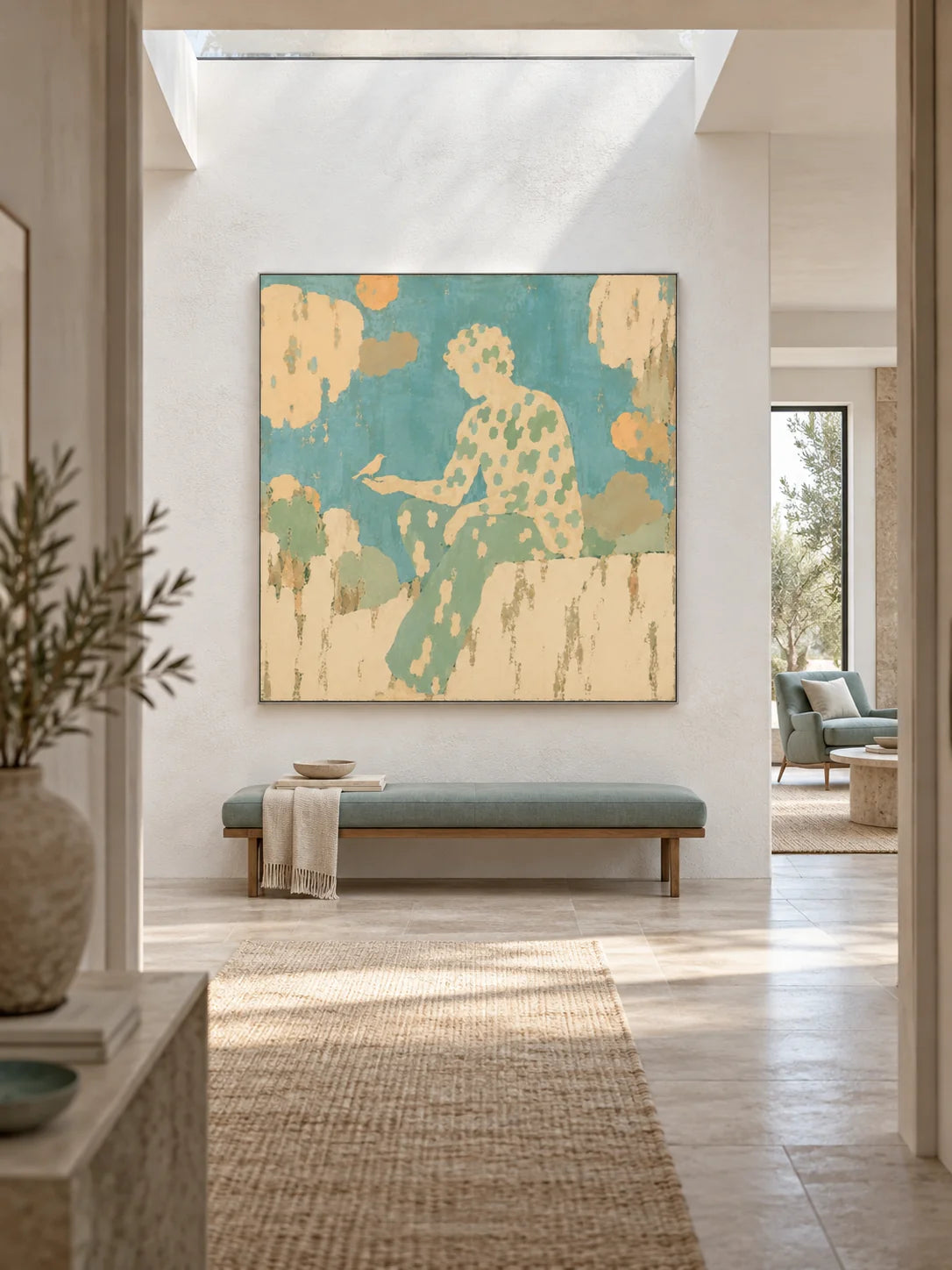 Serene Bird Companion Canvas Painting For Cozy Neutral Bedroom Wall Decor