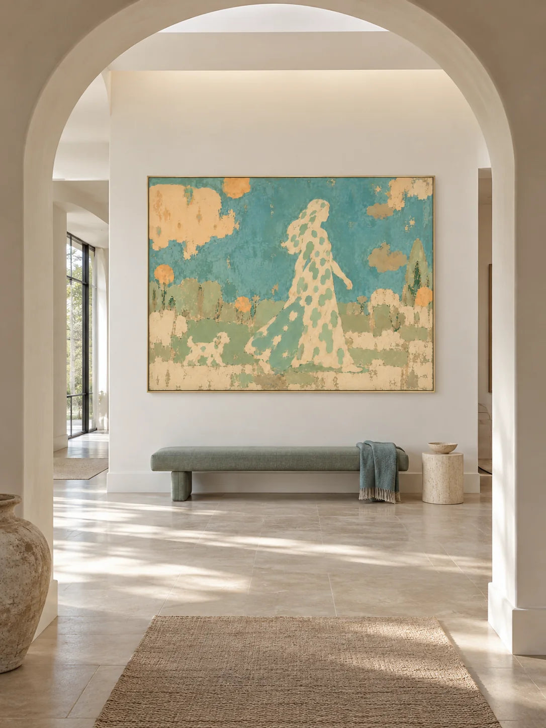 Large Botanical Pet Companion Wall Art In Blue And Cream For Bedroom Decor