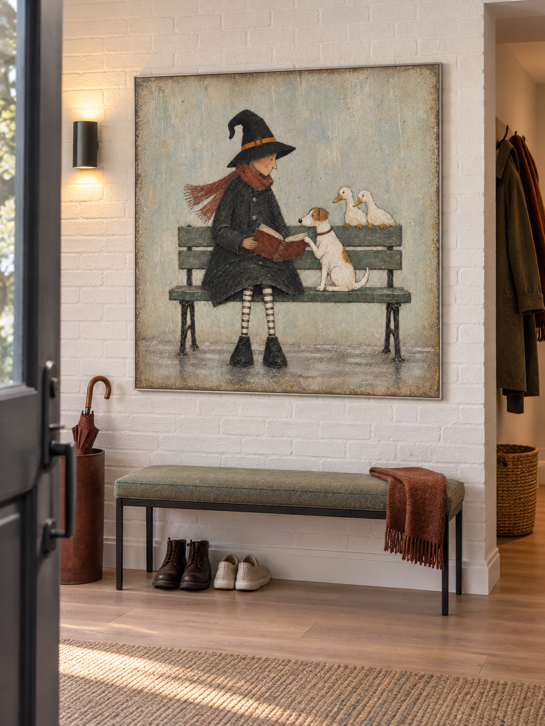 Witch Reading To Dog And Ducks Hand-Painted Canvas Art