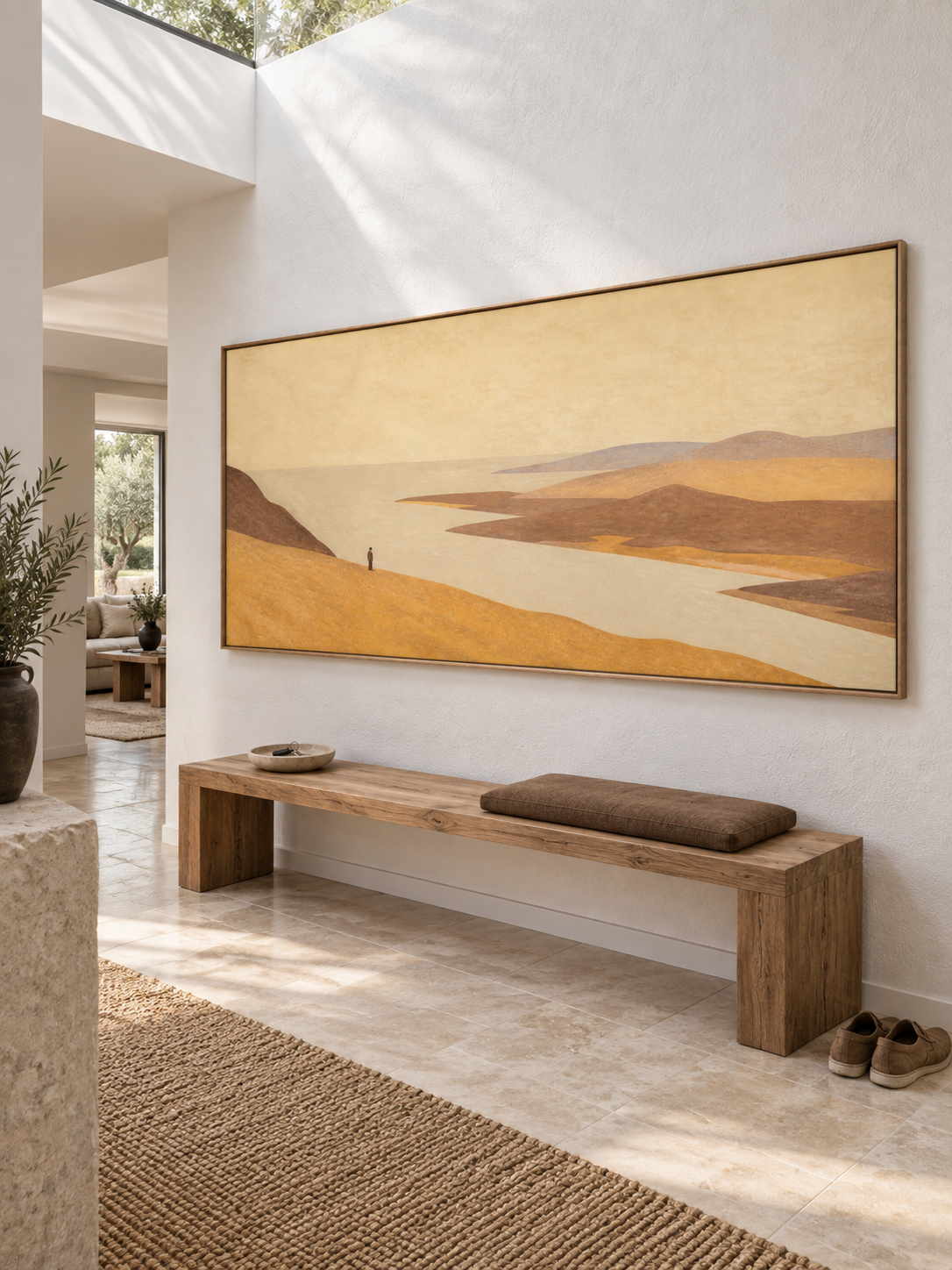 Panoramic Coastal Wall Art For Bedroom Golden Beige Abstract Landscape Painting