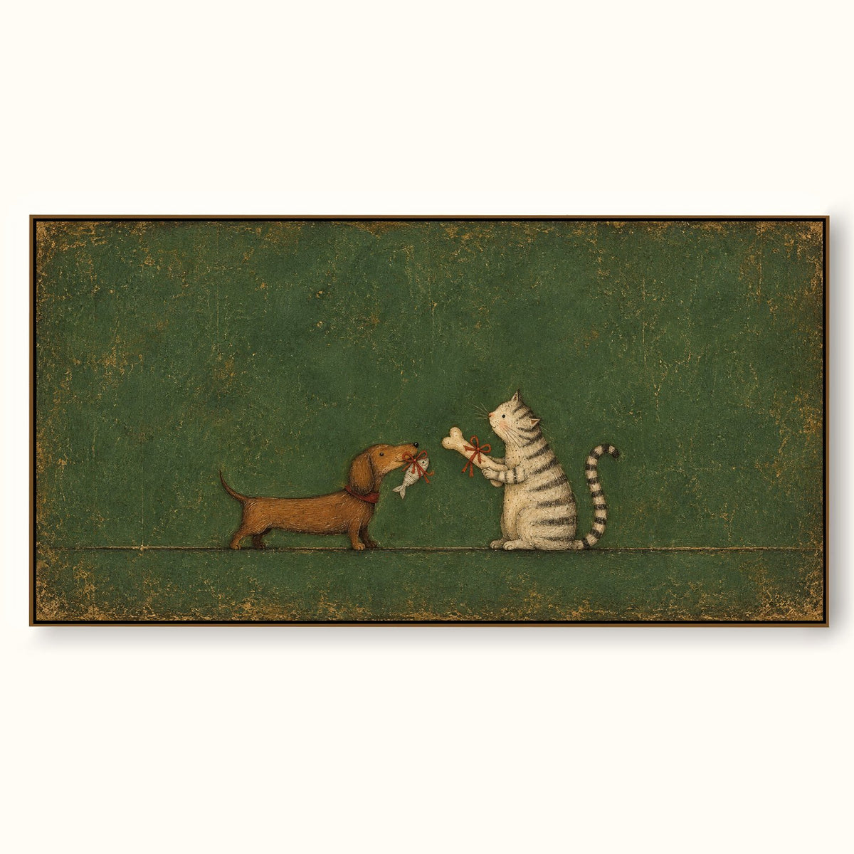 Minimalist Cat And Dachshund Painting Whimsical Gift Giving Canvas Wall Art