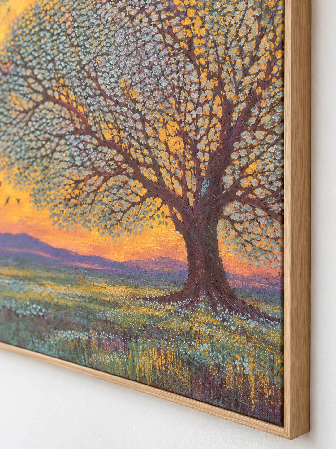 Contemporary Teal And Gold Tree Painting Large Textured Sunset Landscape Artwork