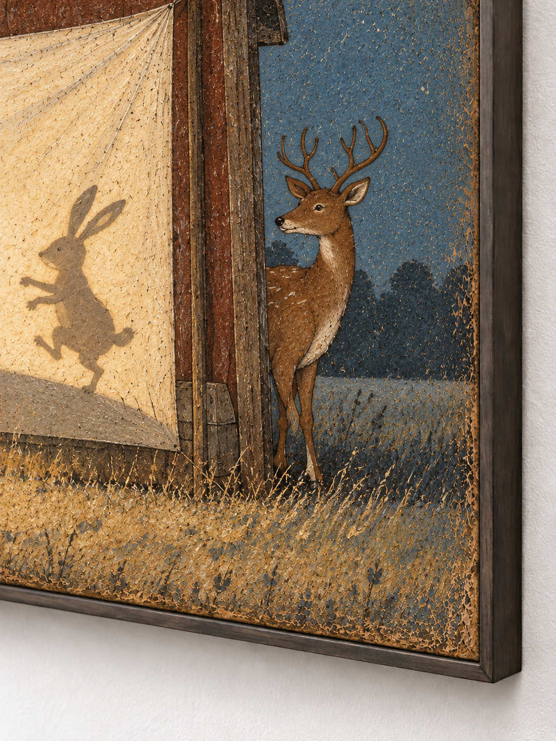 Storybook Style Hand Painted Canvas Of Moonlight Shadow Play And Nature