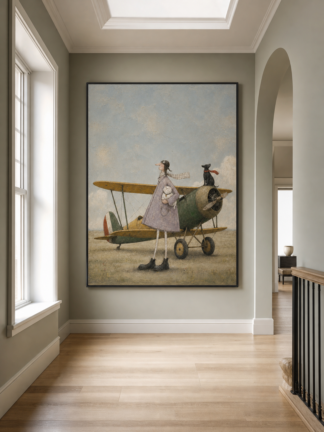 100 Hand Painted Heavy Texture Aviator Canvas Artwork Whimsical Vintage Airplane Painting
