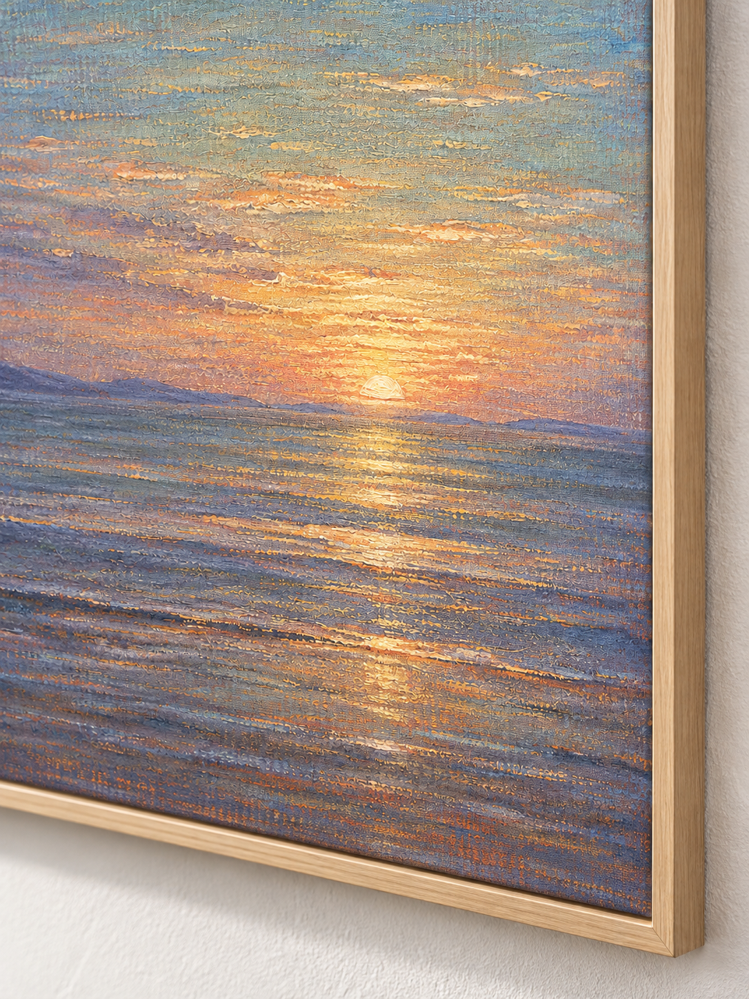 Hand-Painted Sunset Seascape Canvas Art With Golden Reflections On Blue Ocean
