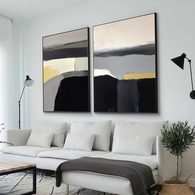 Diptych Minimalist Landscape Painting On Canvas Set Of 2 Landscape Art For Living Room