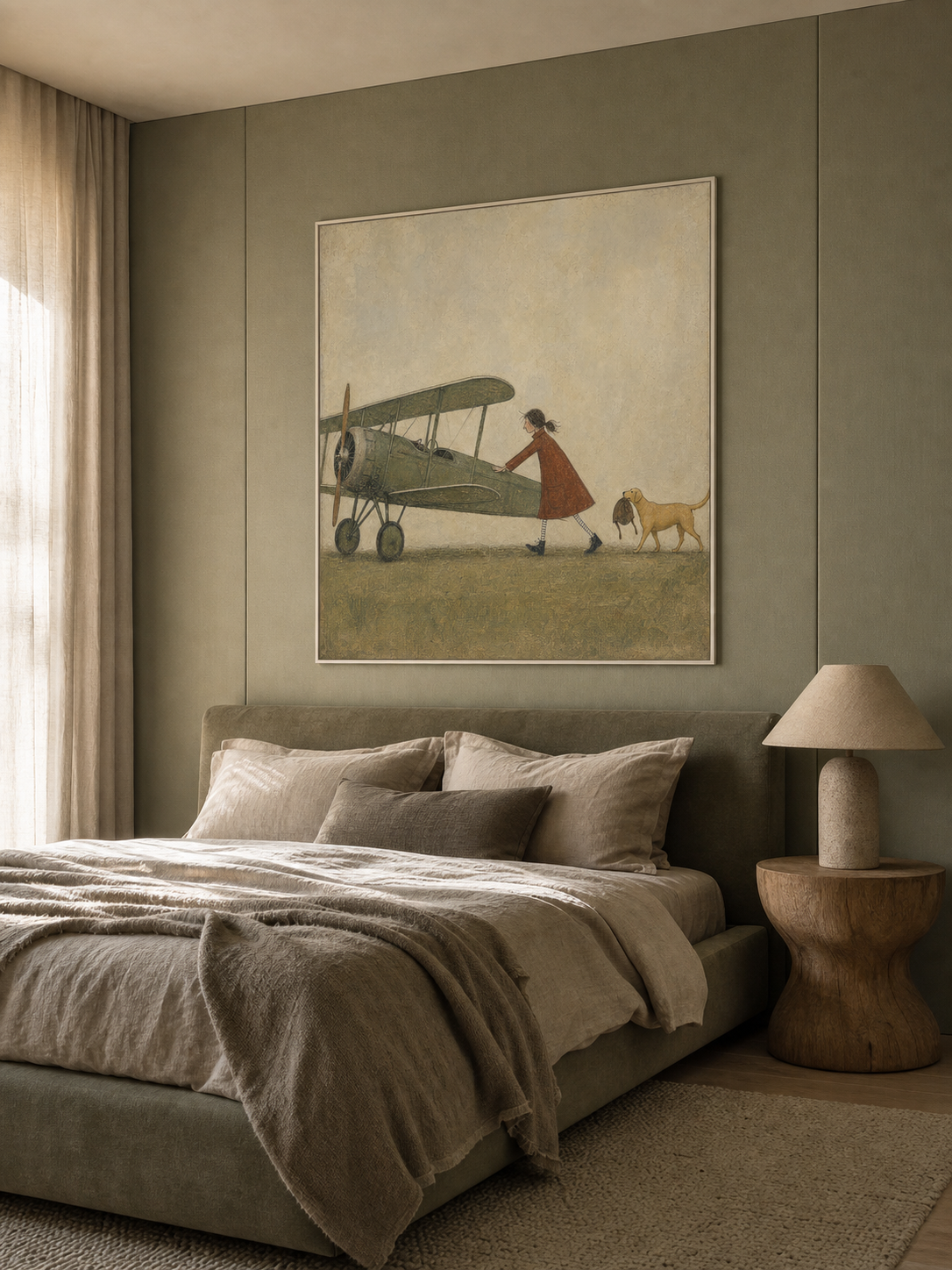 Whimsical Vintage Airplane Art With Dog For Travel Lovers Wall Decor
