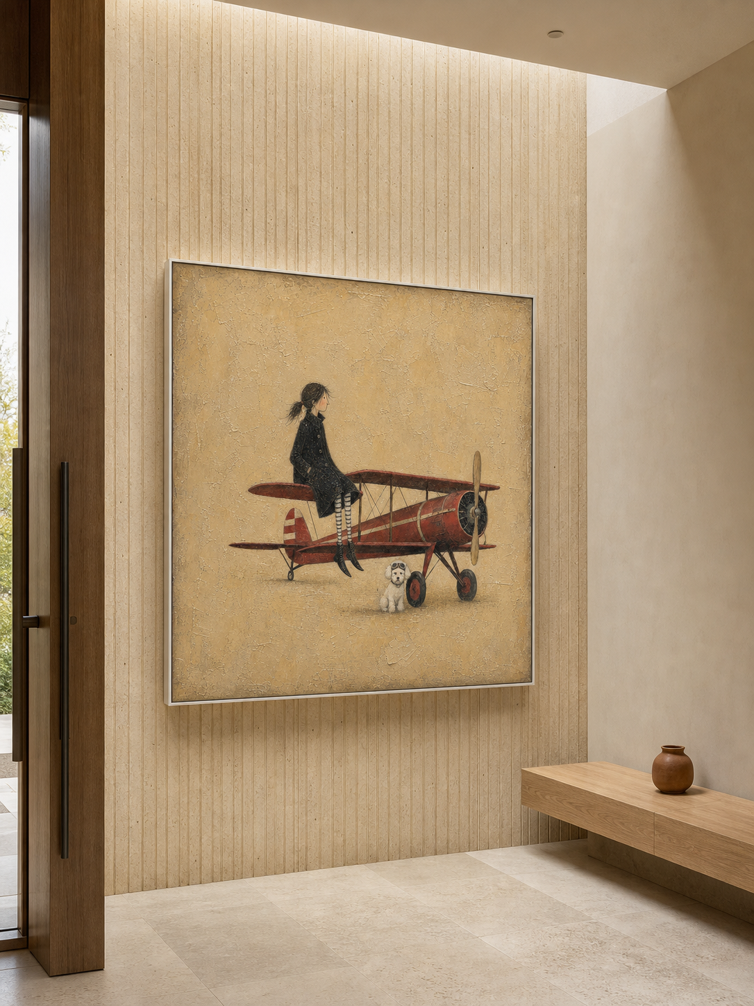 Original Surrealist Oil Painting Aviator Wall Art Handmade Canvas Vintage Airplane Fine Art