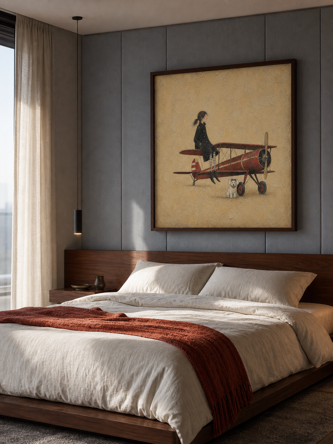 Original Surrealist Oil Painting Aviator Wall Art Handmade Canvas Vintage Airplane Fine Art