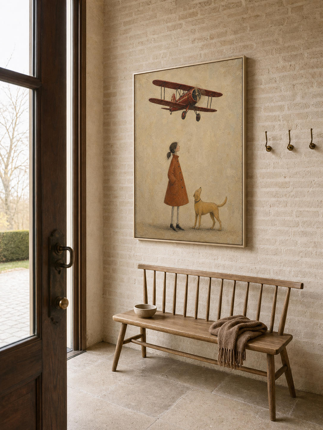 Vintage Red Biplane Painting Original Art For Travel Lovers Home Decor