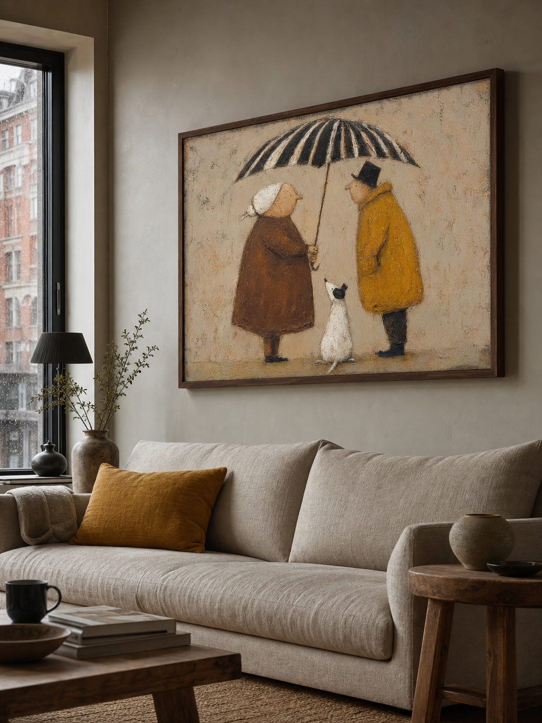 Original Large Neutral Abstract People Painting for Organic Modern Wall Decor