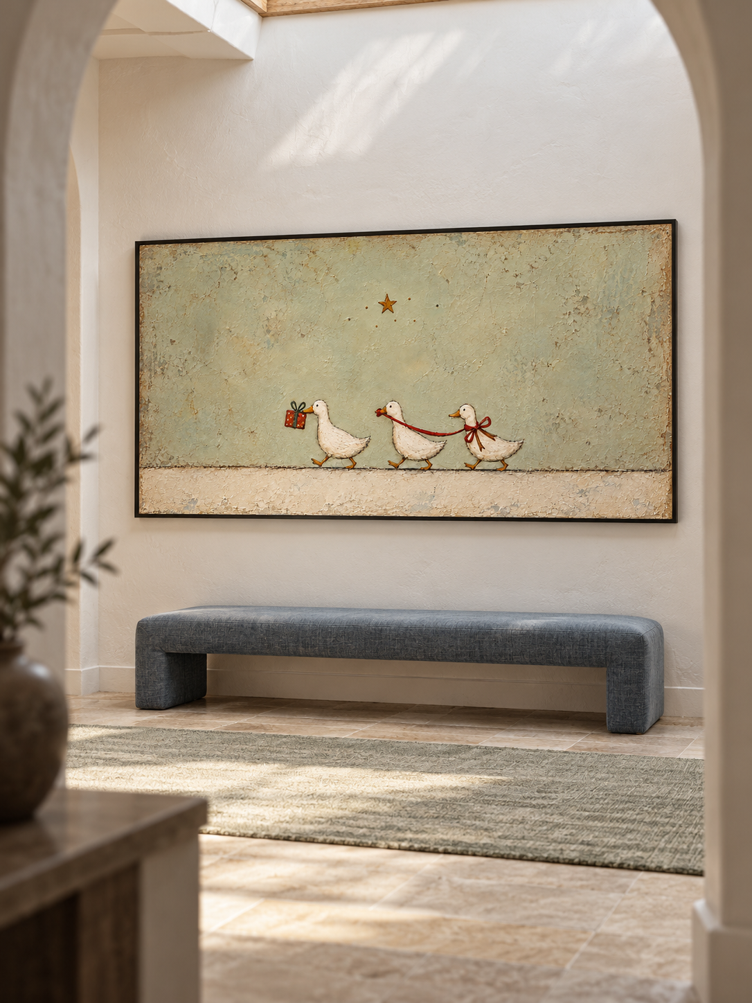 Hand Painted Ducks With Gift Wall Art Playful Farm Animal Storybook Artwork
