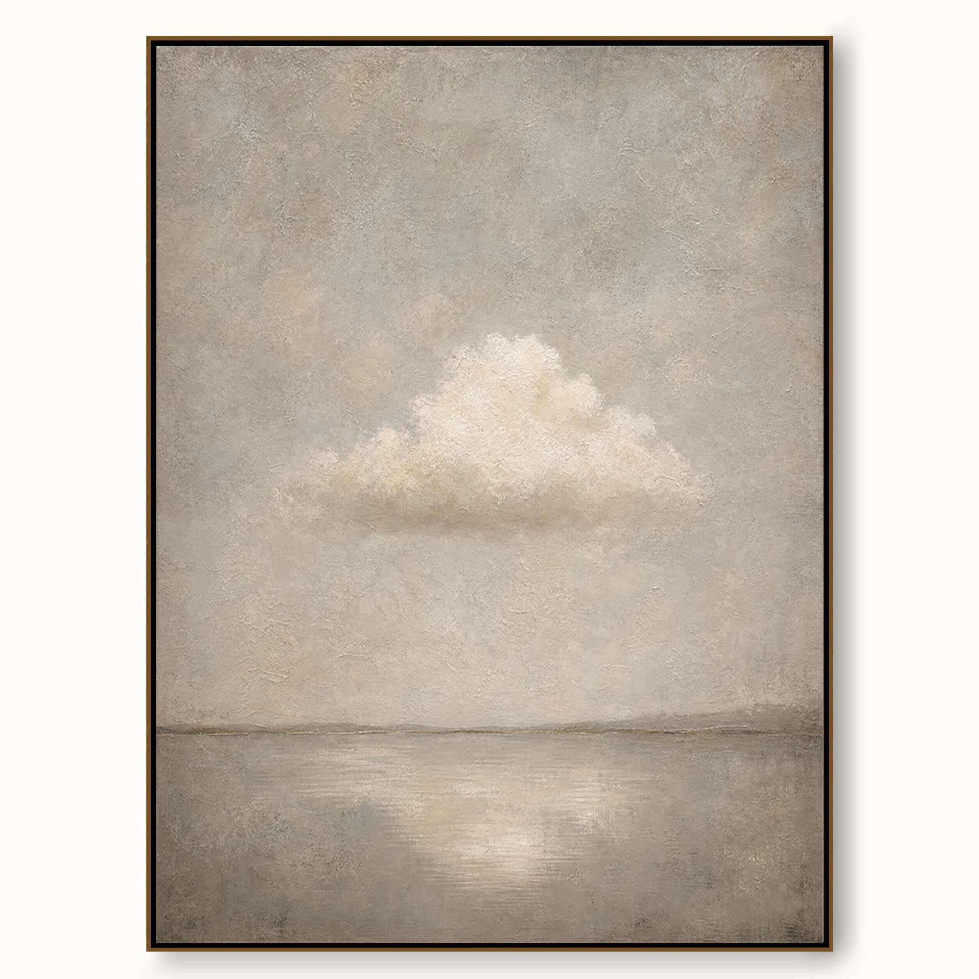 Original Vertical Beige Cloud Landscape Painting Framed Canvas Art