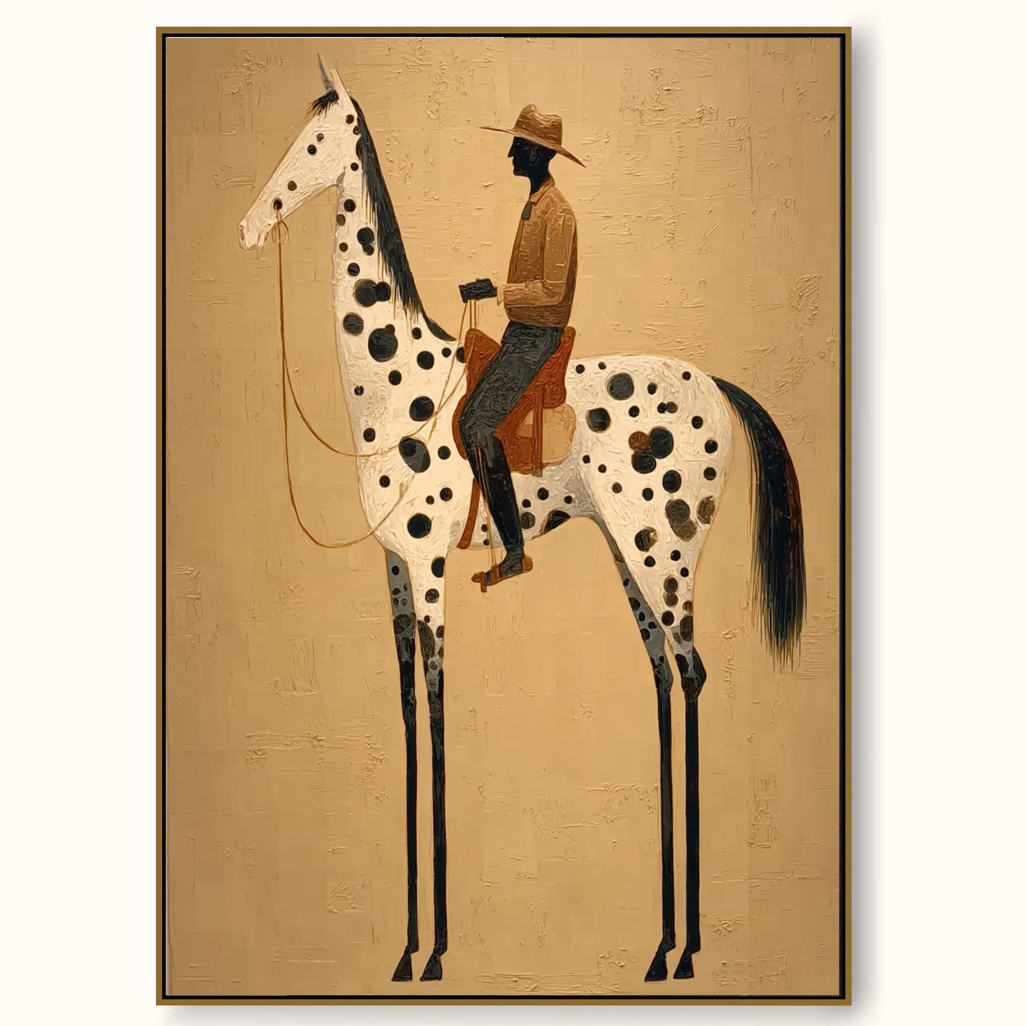Vintage Cowboy And Horse Painting On Canvas For Living Room Decor