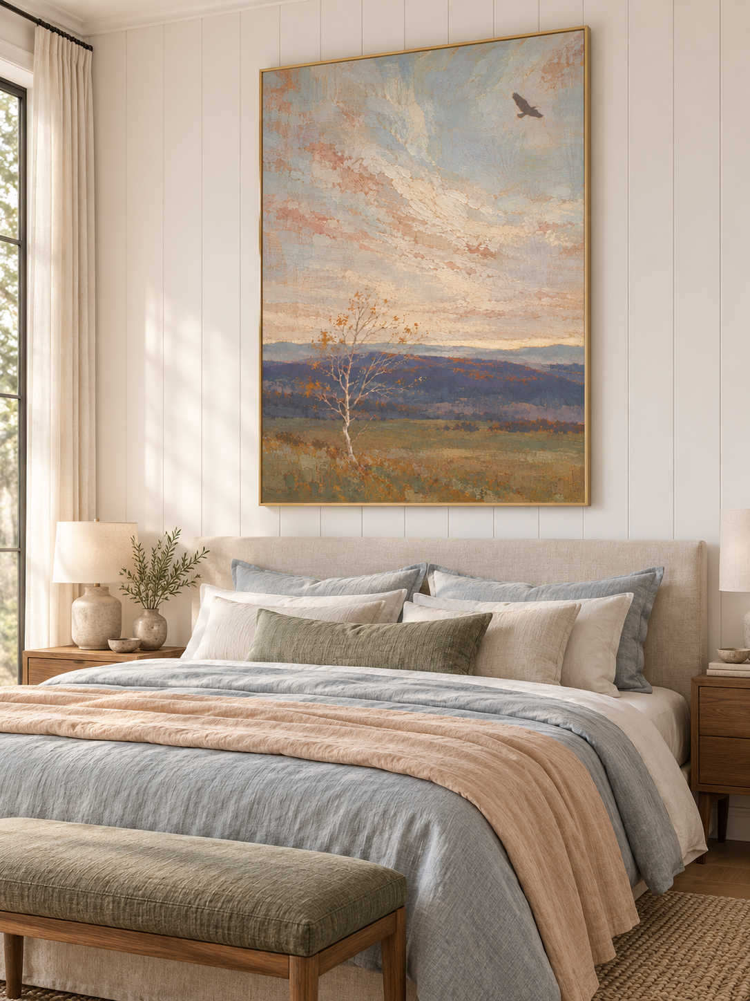 Autumn Stillness Textured Lone Birch Painting For Peaceful Modern Interiors