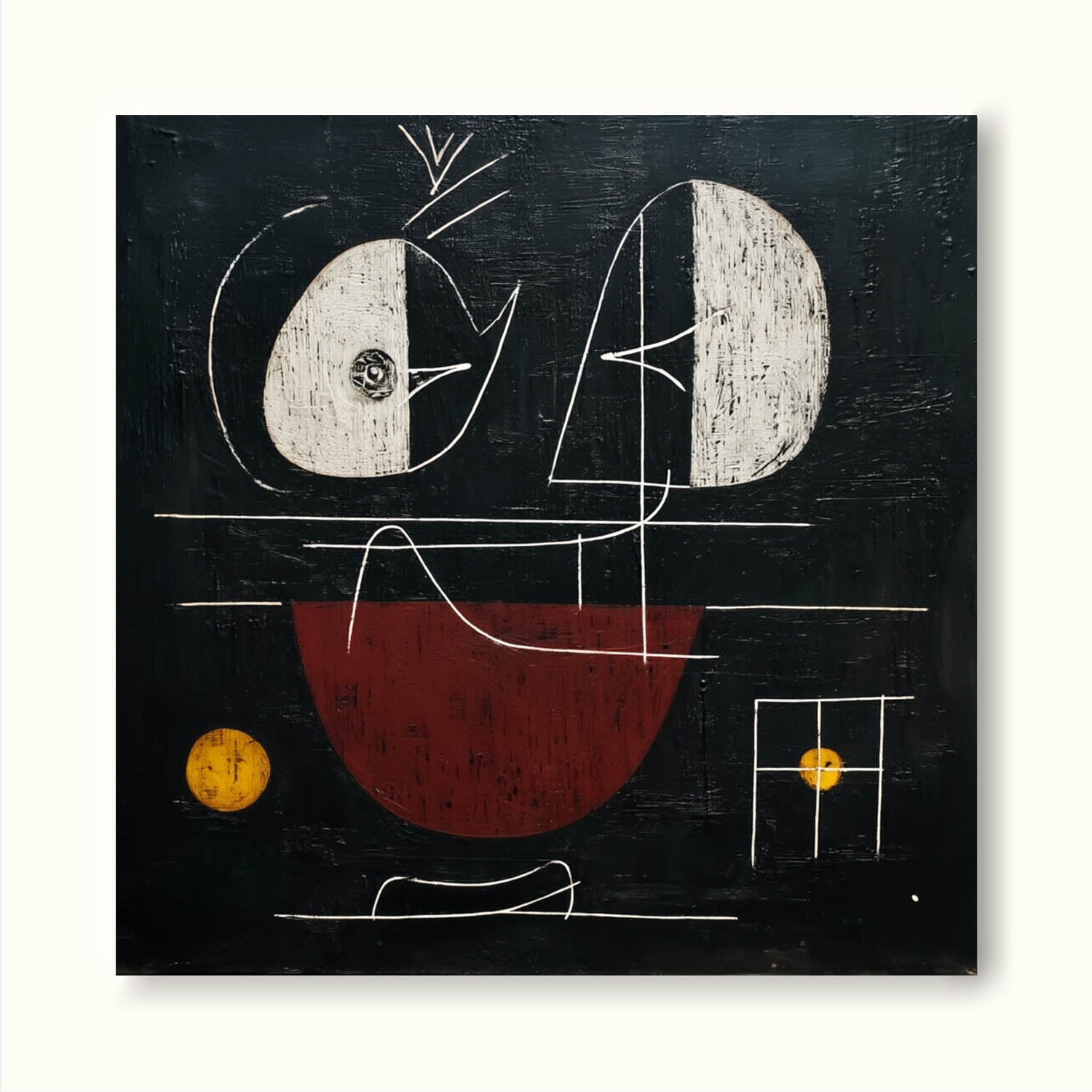 Square Abstract Painting With Red And Black Geometric Shapes