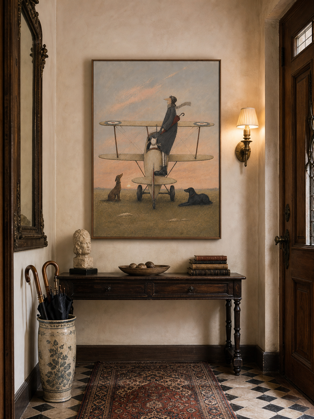 Sunset Biplane Whimsical Pilot Original Surrealist Painting