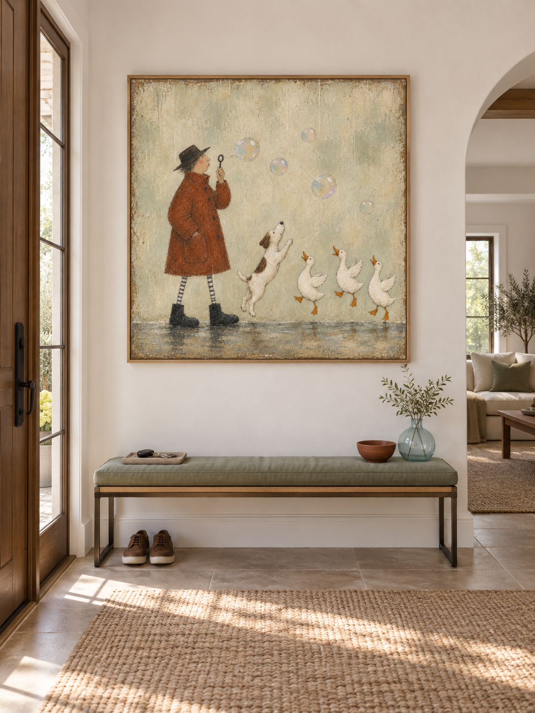 Playful Bubble Blowing Canvas Art With Dog And Ducks For Kids Room Decor